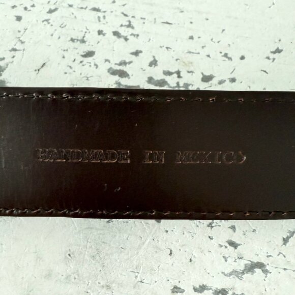 Rod Patrick Mens Full Quill Ostrich Leather Belt Dark Brown 1.25” Tapered Sz 34 - Picture 10 of 12